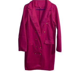 Hot Pink Double Breasted Coat Dress with Decorative‎ Buttons